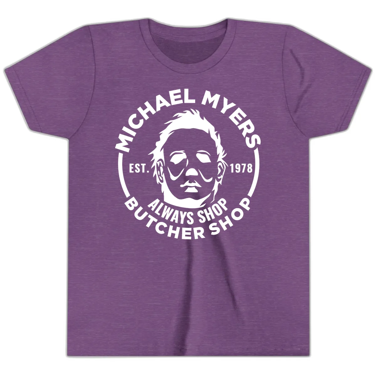 Michael Myers Butcher Shop Logo Youth T-Shirt in Heather Team Purple