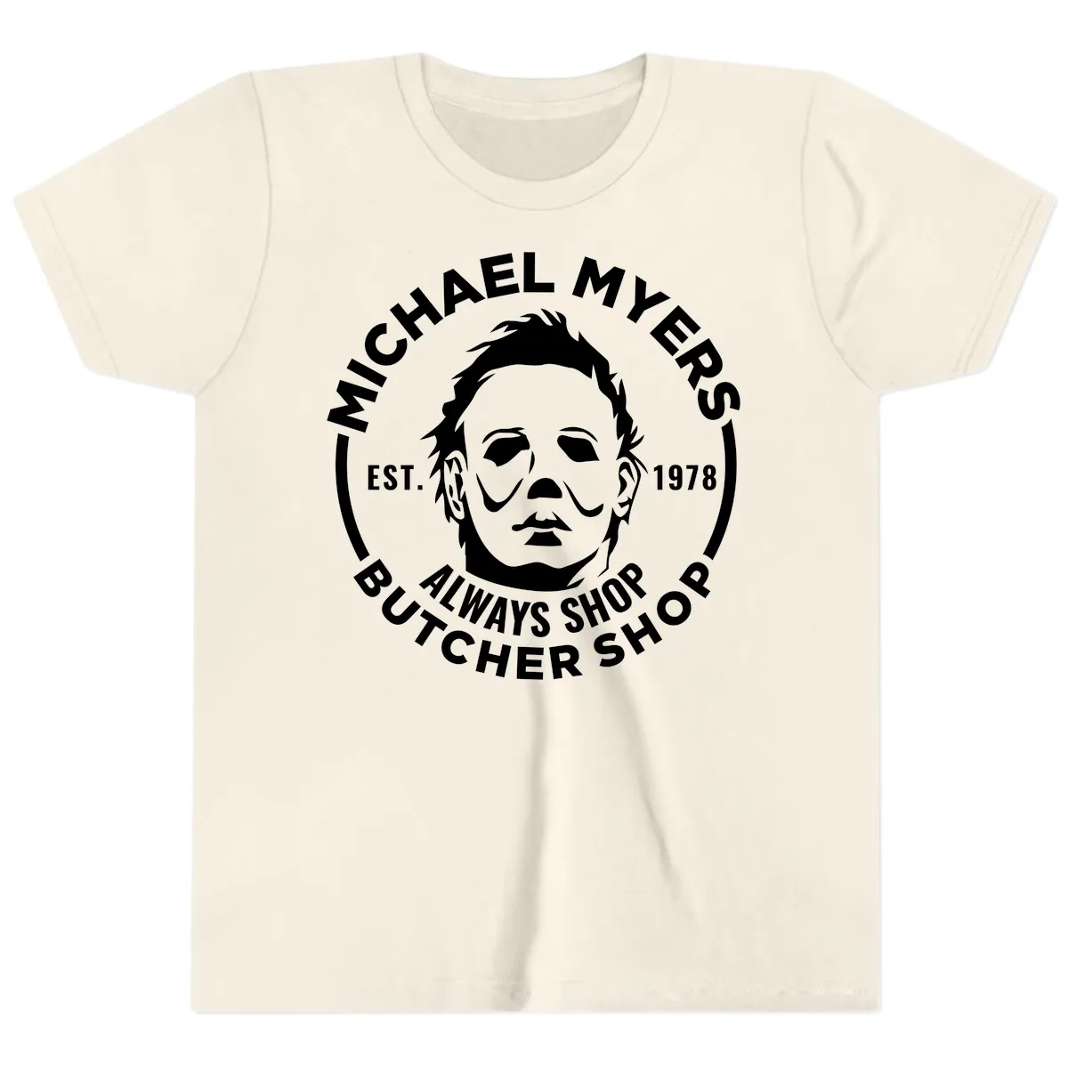 Michael Myers Butcher Shop Logo Youth T-Shirt in Natural