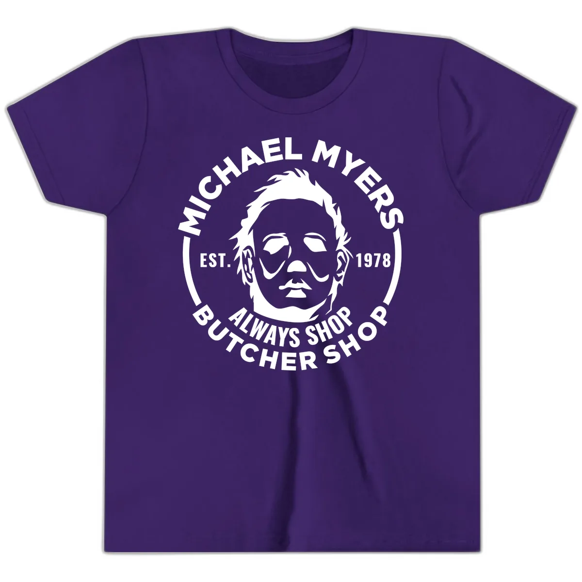 Michael Myers Butcher Shop Logo Youth T-Shirt in Team Purple