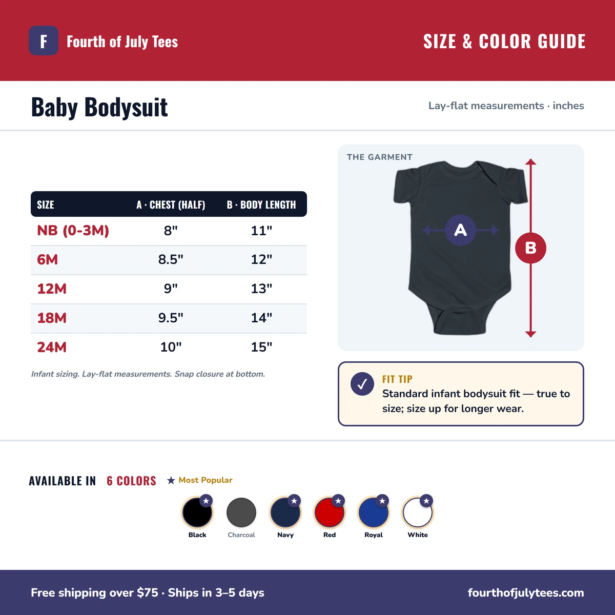 Baby Onesie size & color guide