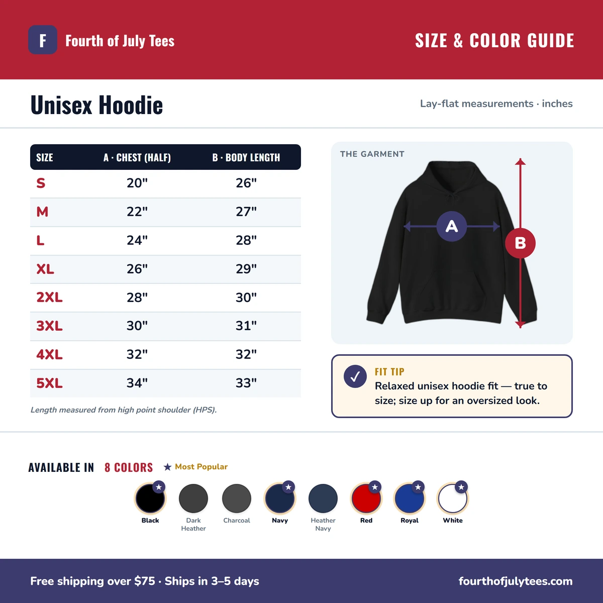 Hoodie size & color guide