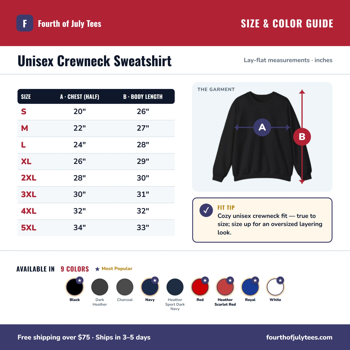 Sweatshirt size & color guide