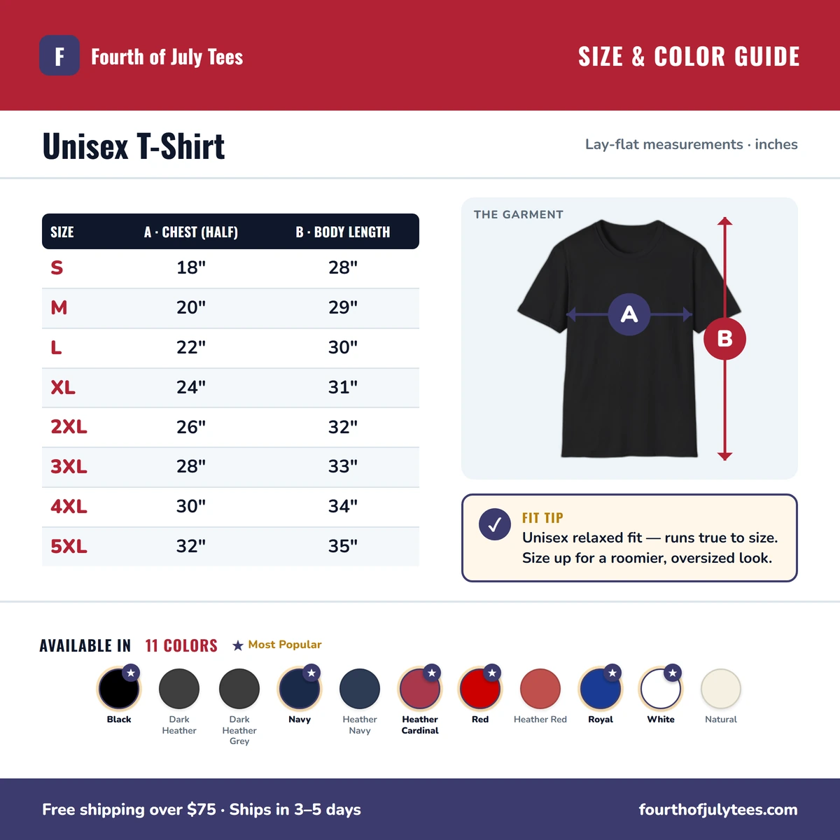T-Shirt size & color guide