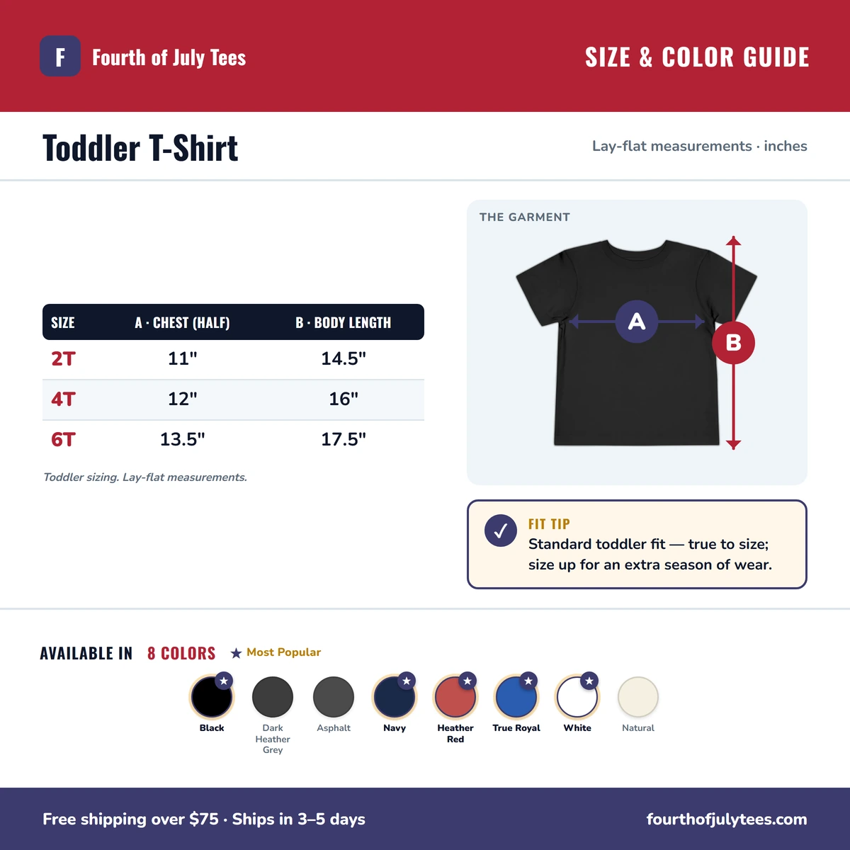 Toddler T-Shirt size & color guide