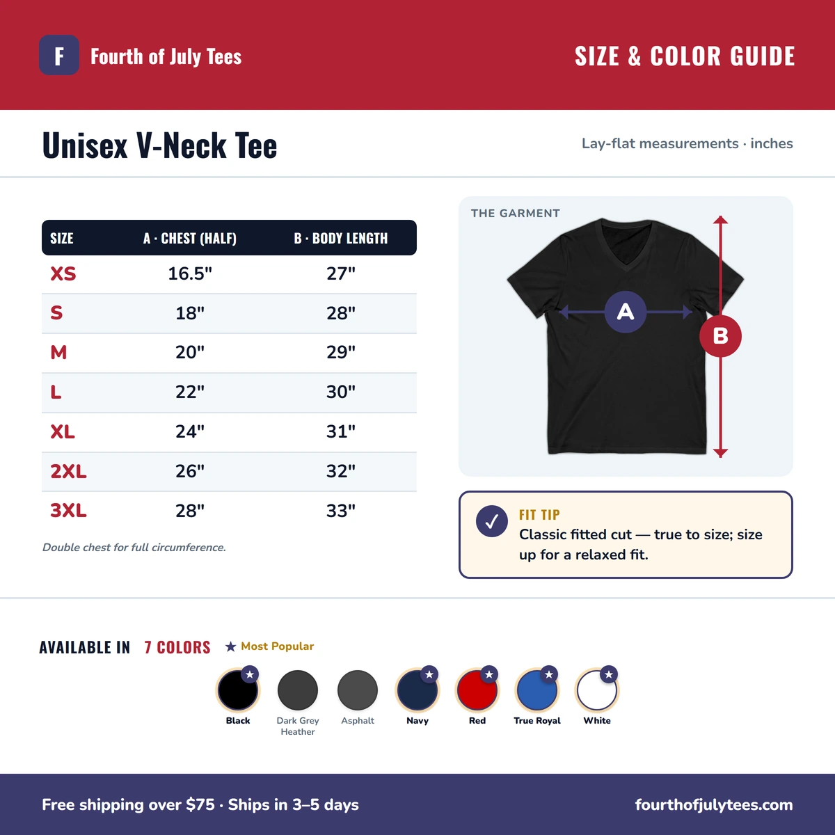 V-Neck size & color guide