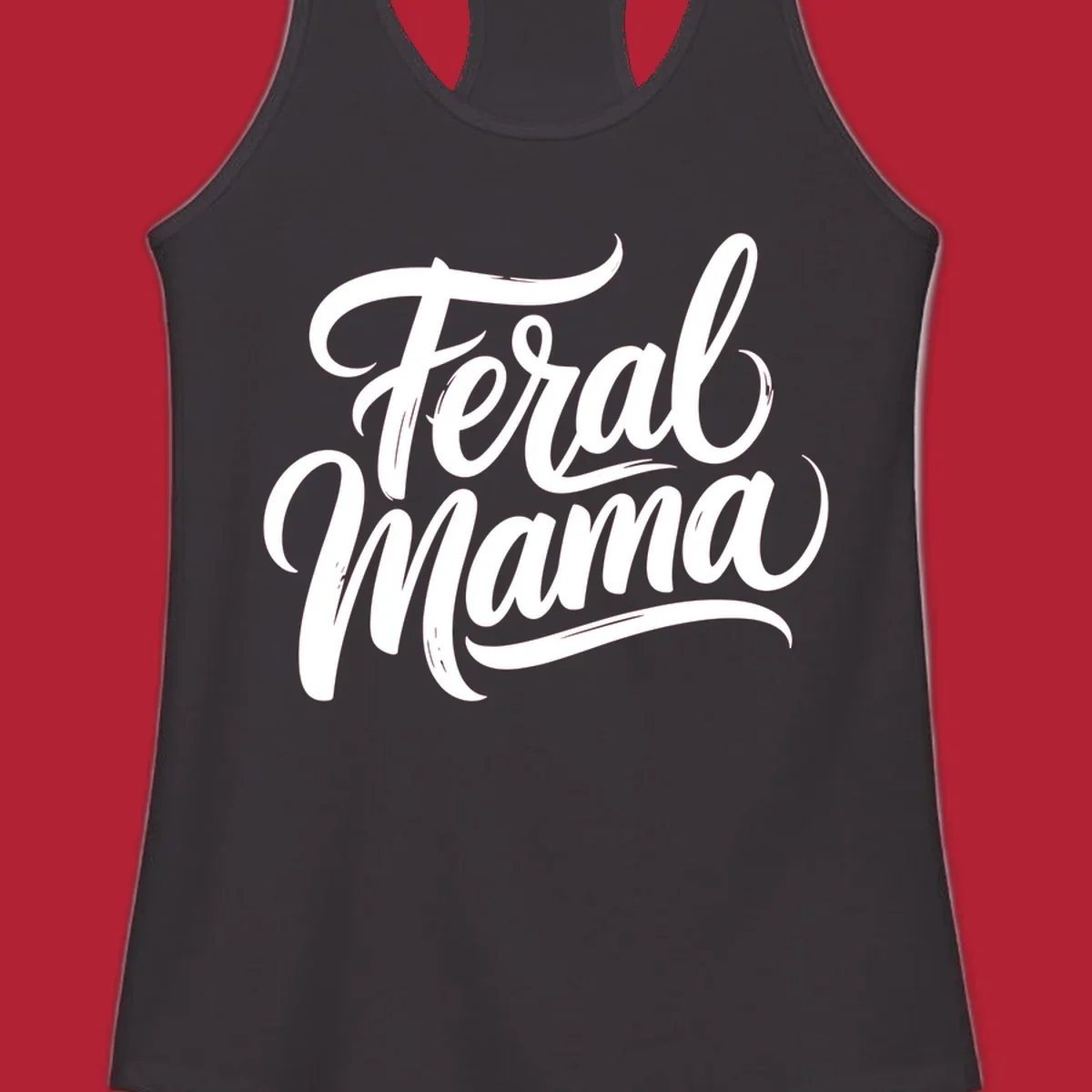 Bold black script text reading 'Feral Mama' with decorative flourishes, highlighting the feral mama script concept.