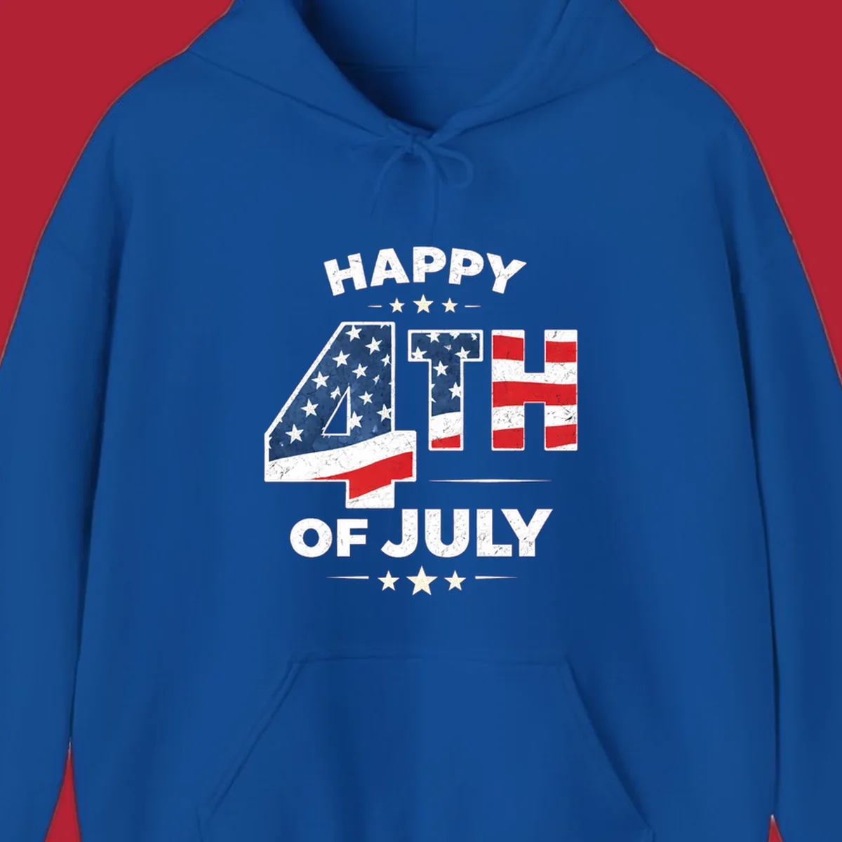 Distressed "HAPPY 4TH OF JULY" design with the "4TH" in an American flag pattern and white stars.