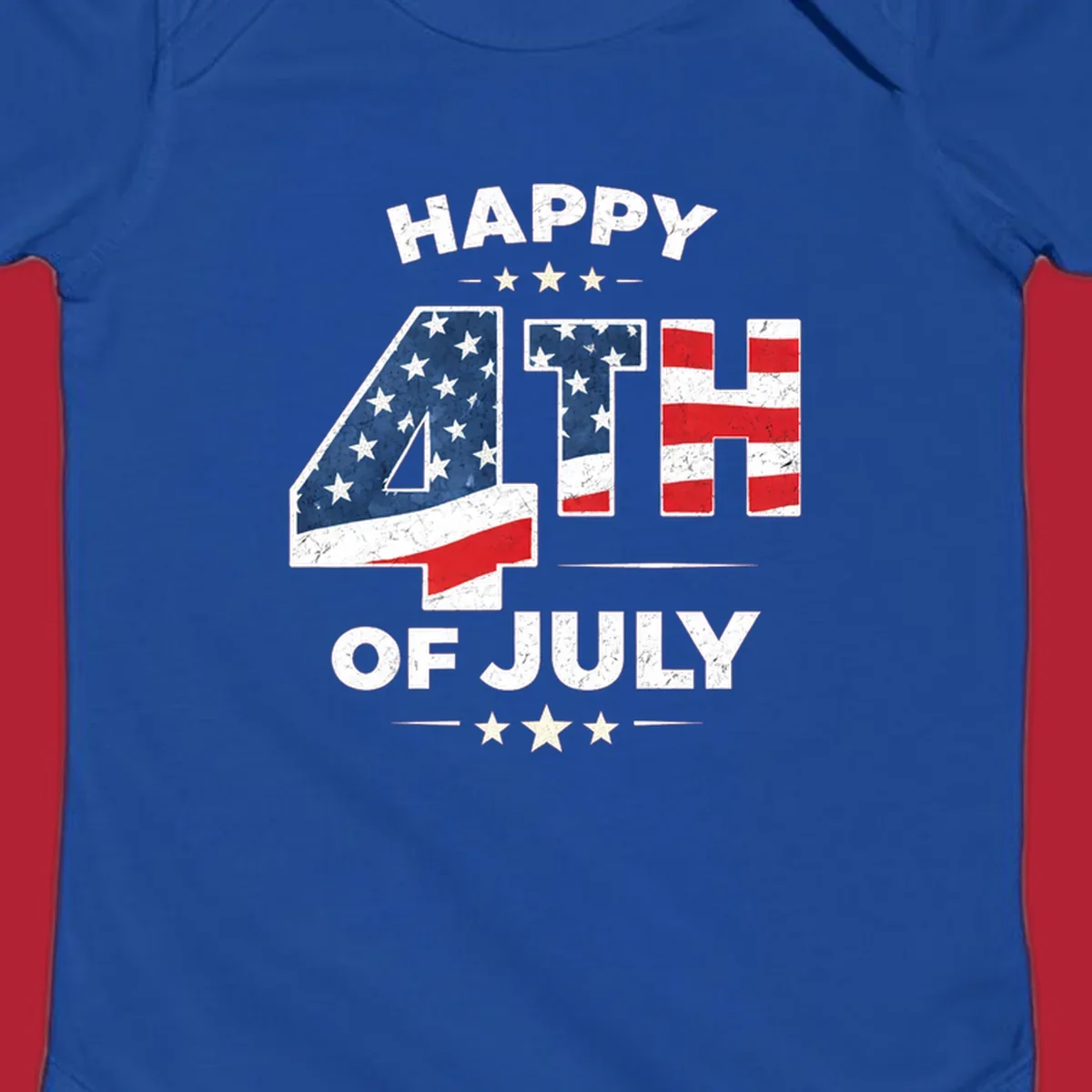 Distressed "HAPPY 4TH OF JULY" design with the "4TH" in an American flag pattern and white stars.