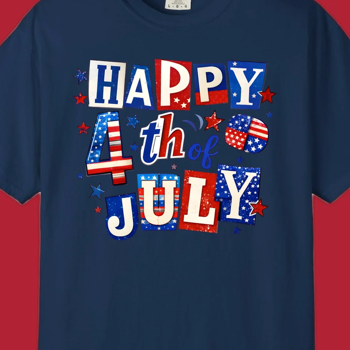 A patriotic design reading 'HAPPY 4th of JULY' in distressed, cut-out red, white, and blue letters with stars and flag patterns, ideal for happy-fourth-july-patriotic celebrations.