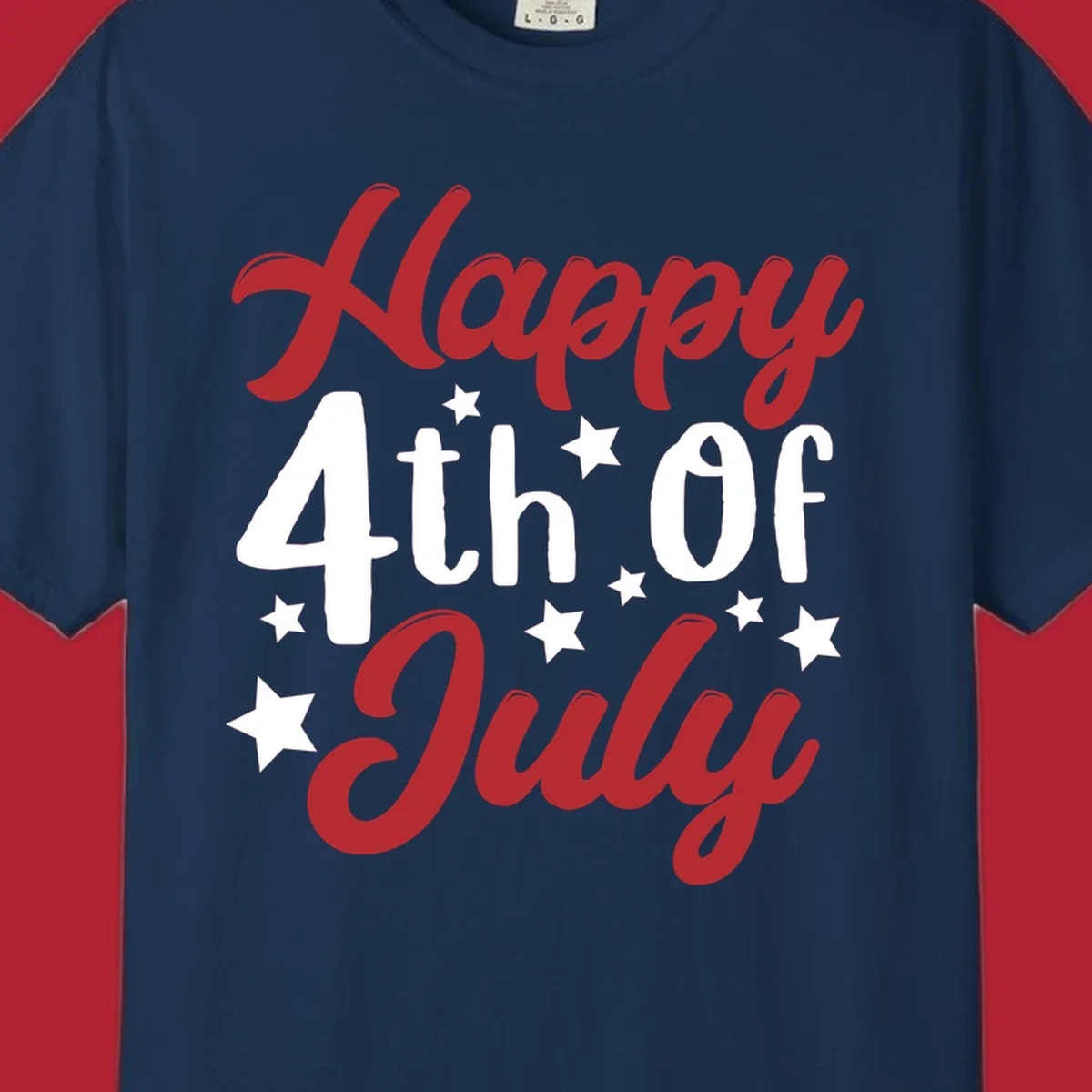 Happy 4th Of July stars design with red, white, and blue text and stars, perfect for patriotic celebrations.