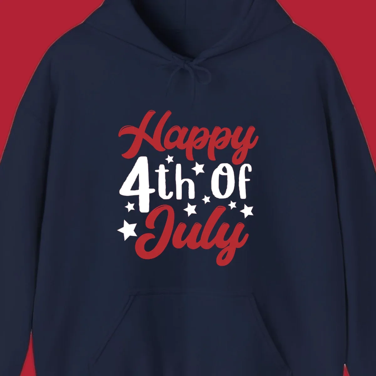 Happy 4th Of July stars design with red, white, and blue text and stars, perfect for patriotic celebrations.