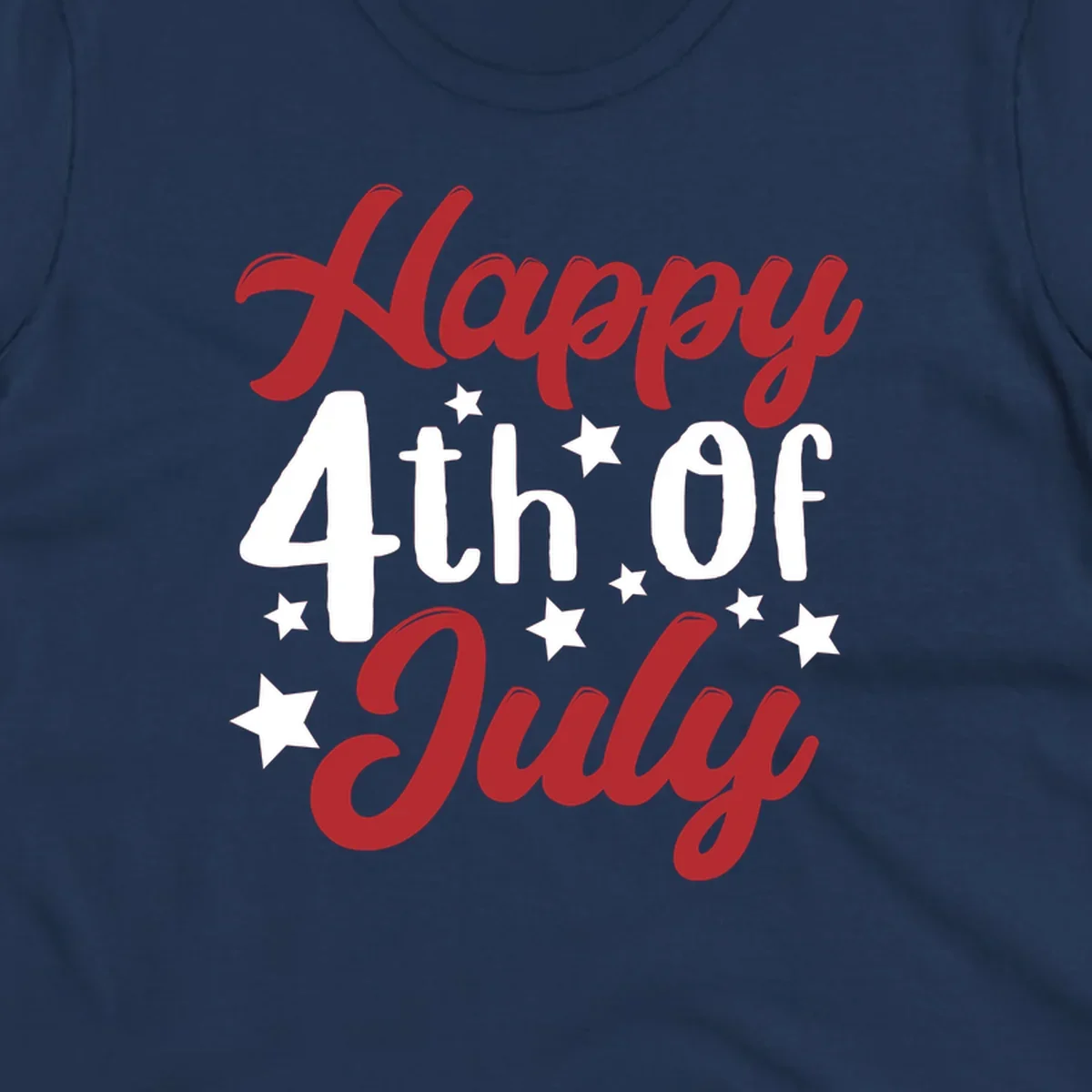 Happy 4th Of July stars design with red, white, and blue text and stars, perfect for patriotic celebrations.