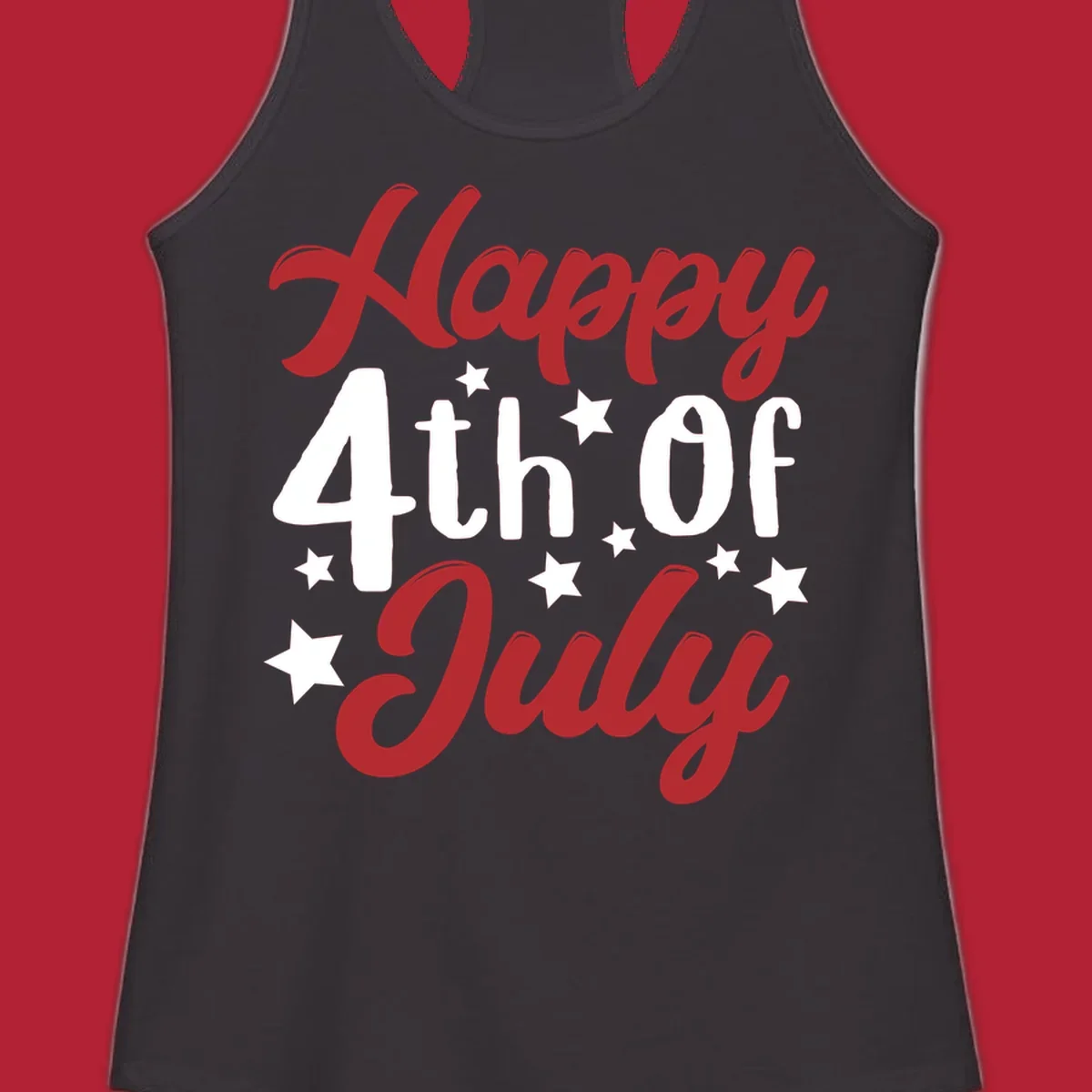 Happy 4th Of July stars design with red, white, and blue text and stars, perfect for patriotic celebrations.