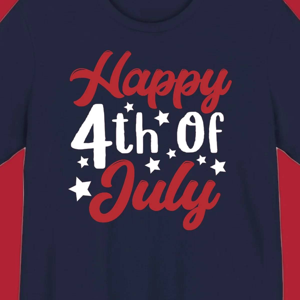 Happy 4th Of July stars design with red, white, and blue text and stars, perfect for patriotic celebrations.