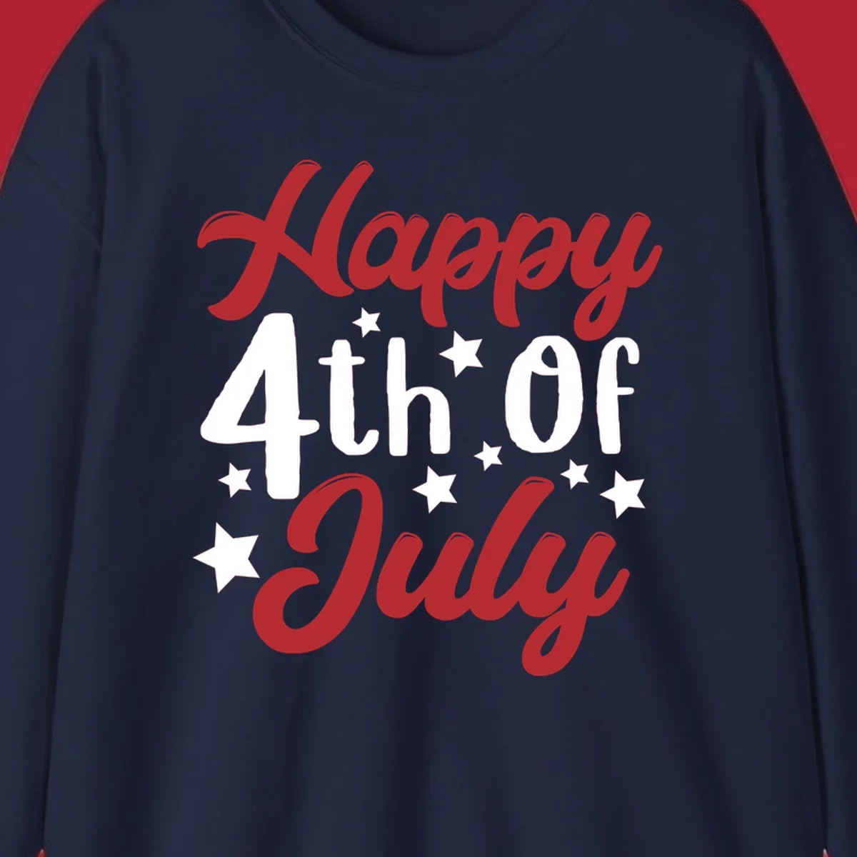 Happy 4th Of July stars design with red, white, and blue text and stars, perfect for patriotic celebrations.