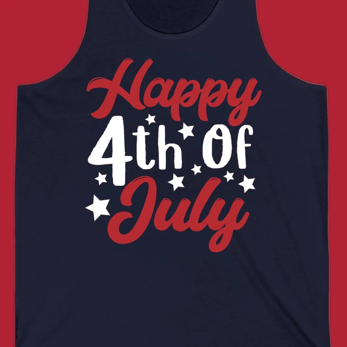 Happy 4th Of July stars design with red, white, and blue text and stars, perfect for patriotic celebrations.