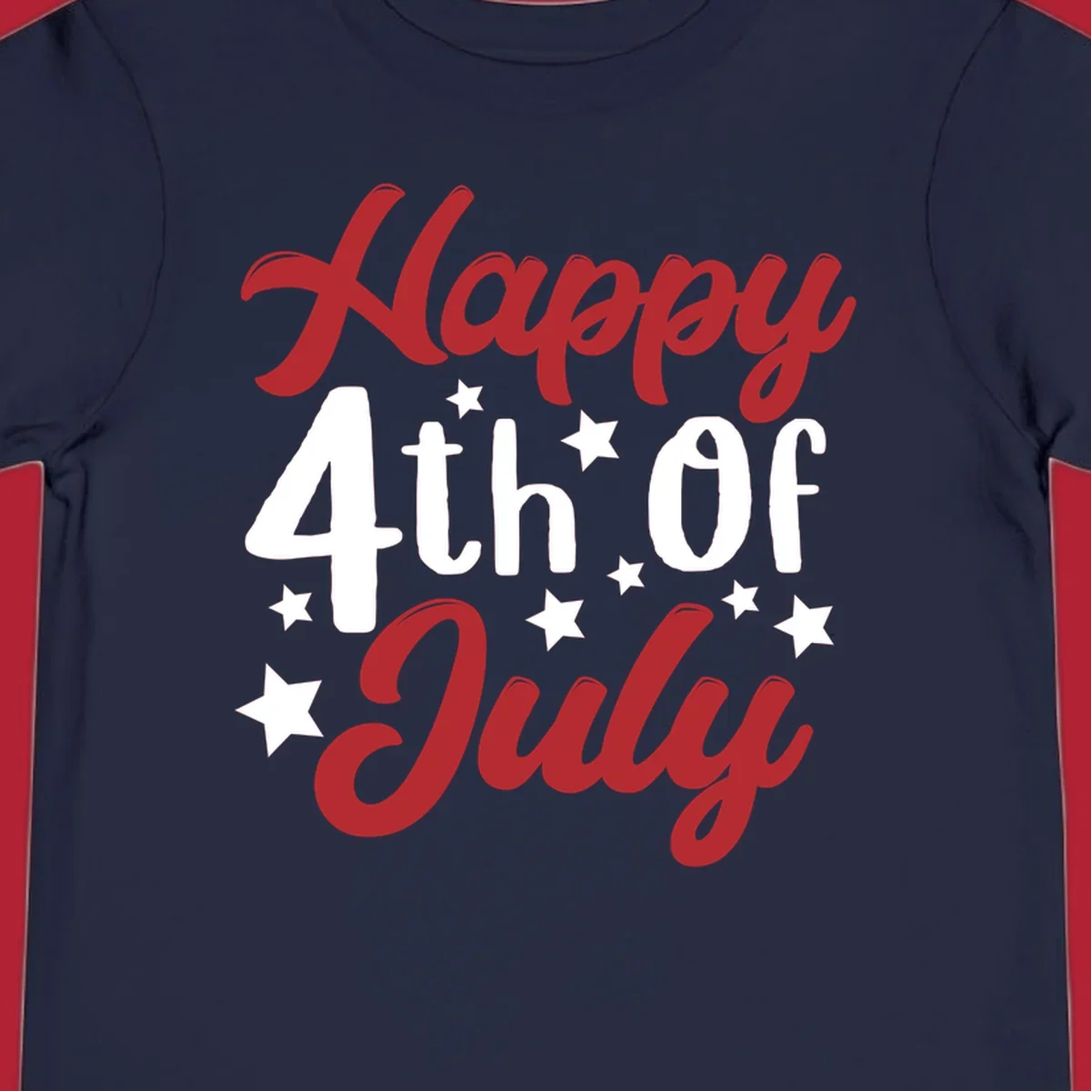 Happy 4th Of July stars design with red, white, and blue text and stars, perfect for patriotic celebrations.