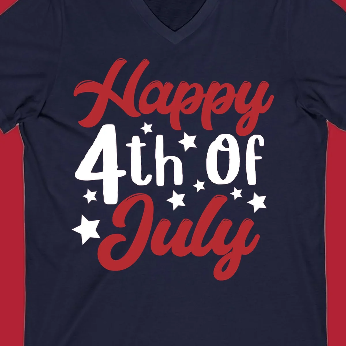 Happy 4th Of July stars design with red, white, and blue text and stars, perfect for patriotic celebrations.