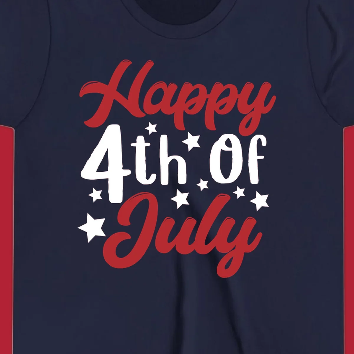 Happy 4th Of July stars design with red, white, and blue text and stars, perfect for patriotic celebrations.