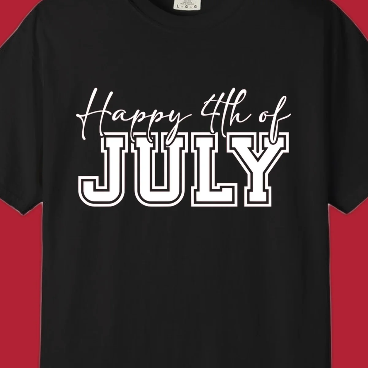 Happy 4th of July typography design with script and collegiate fonts, perfect for patriotic celebrations.