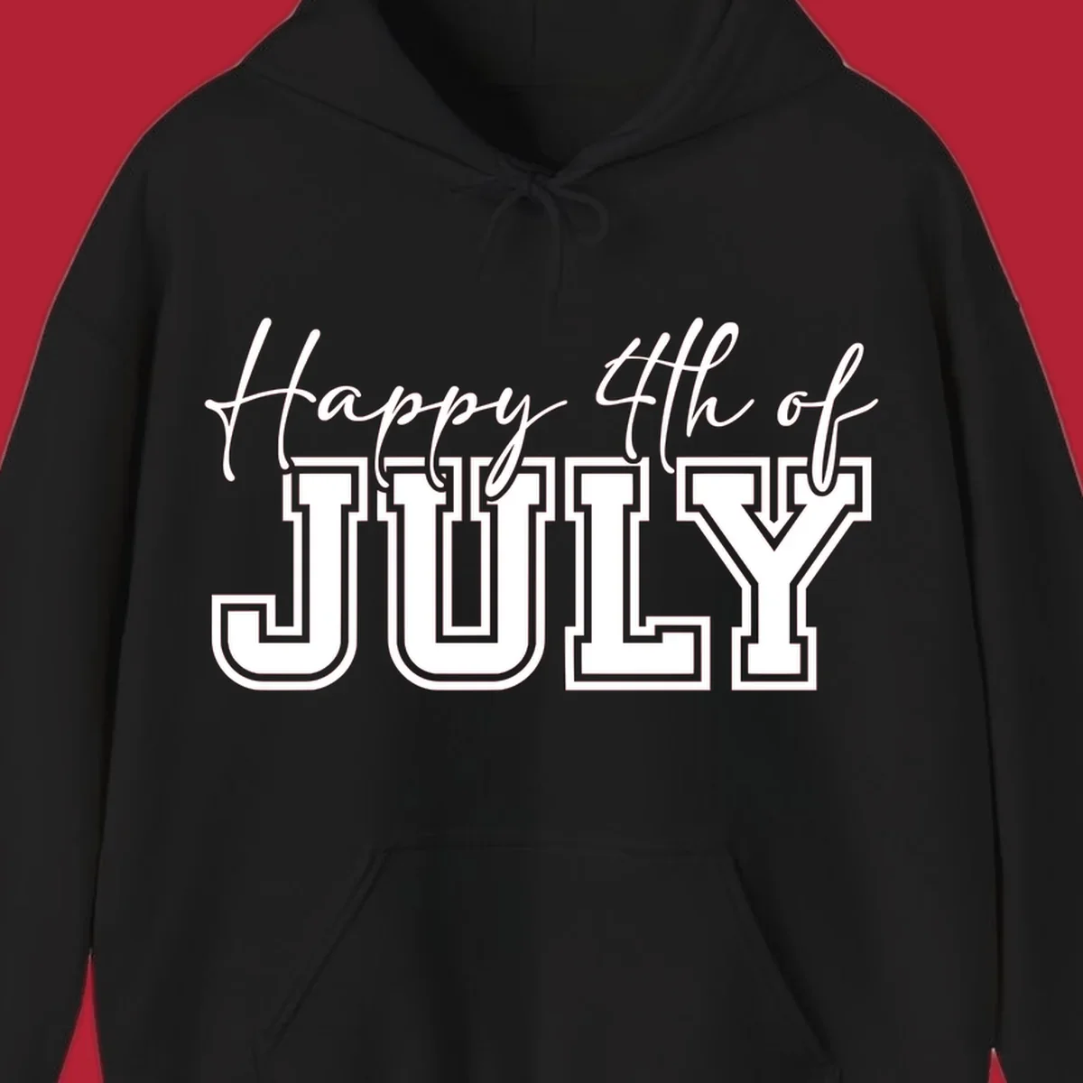 Happy 4th of July typography design with script and collegiate fonts, perfect for patriotic celebrations.
