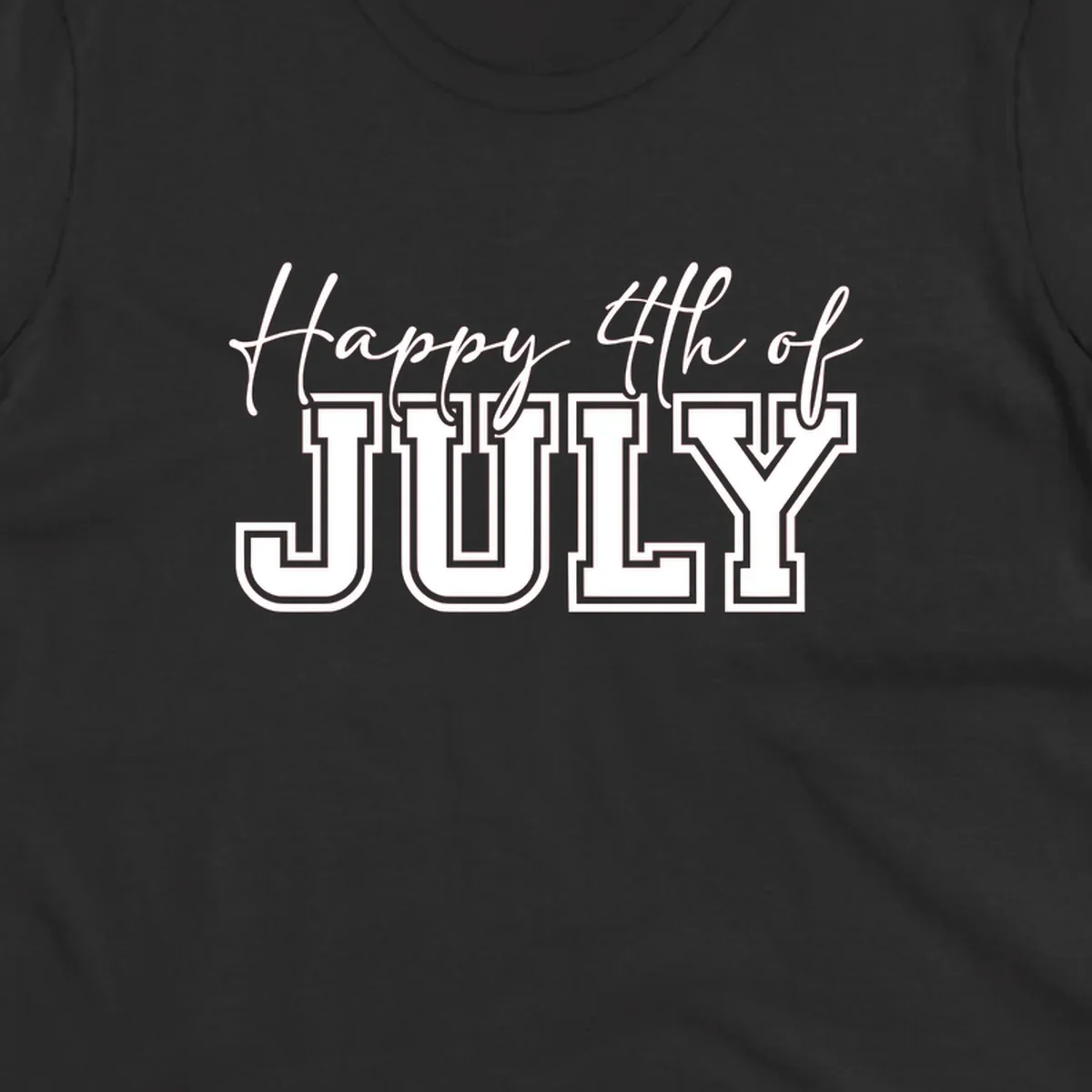Happy 4th of July typography design with script and collegiate fonts, perfect for patriotic celebrations.