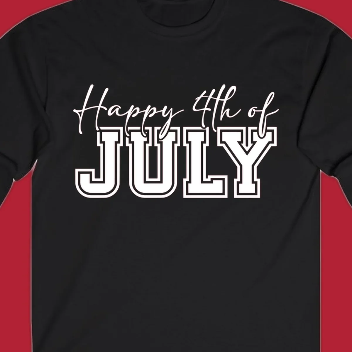 Happy 4th of July typography design with script and collegiate fonts, perfect for patriotic celebrations.