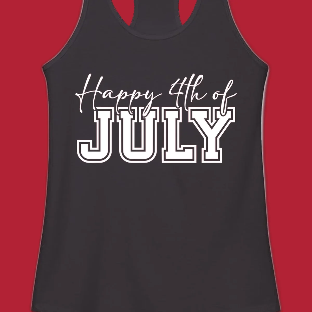 Happy 4th of July typography design with script and collegiate fonts, perfect for patriotic celebrations.