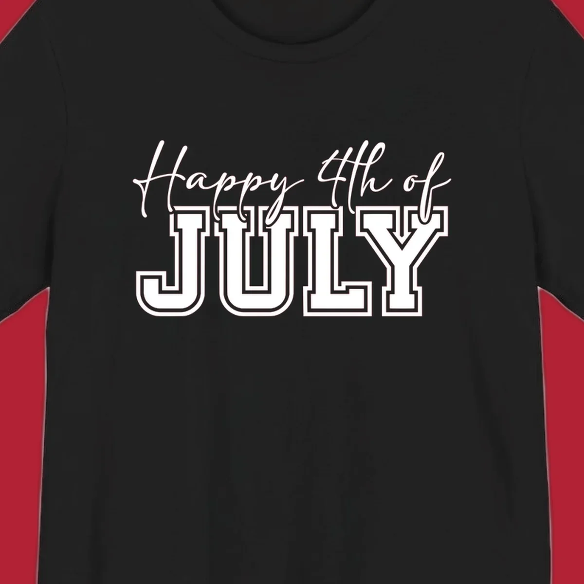 Happy 4th of July typography design with script and collegiate fonts, perfect for patriotic celebrations.