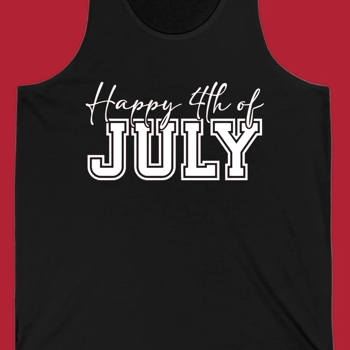 Happy 4th of July typography design with script and collegiate fonts, perfect for patriotic celebrations.