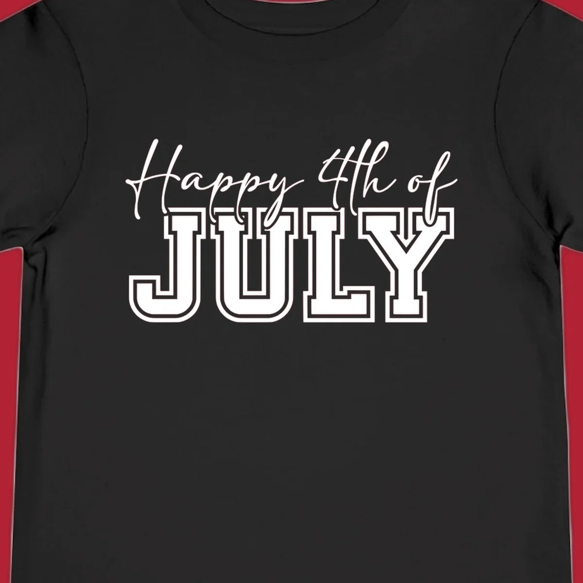 Happy 4th of July typography design with script and collegiate fonts, perfect for patriotic celebrations.