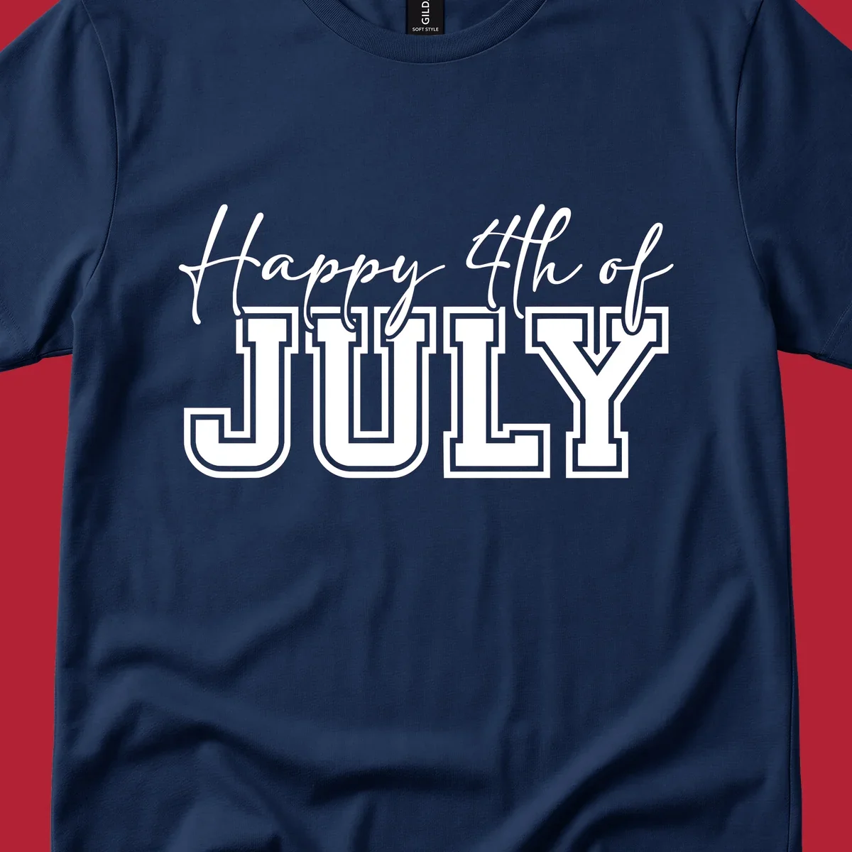 Happy 4th of July typography design with script and collegiate fonts, perfect for patriotic celebrations.