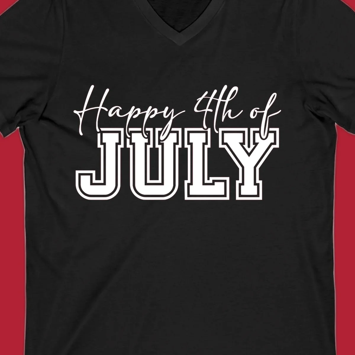 Happy 4th of July typography design with script and collegiate fonts, perfect for patriotic celebrations.