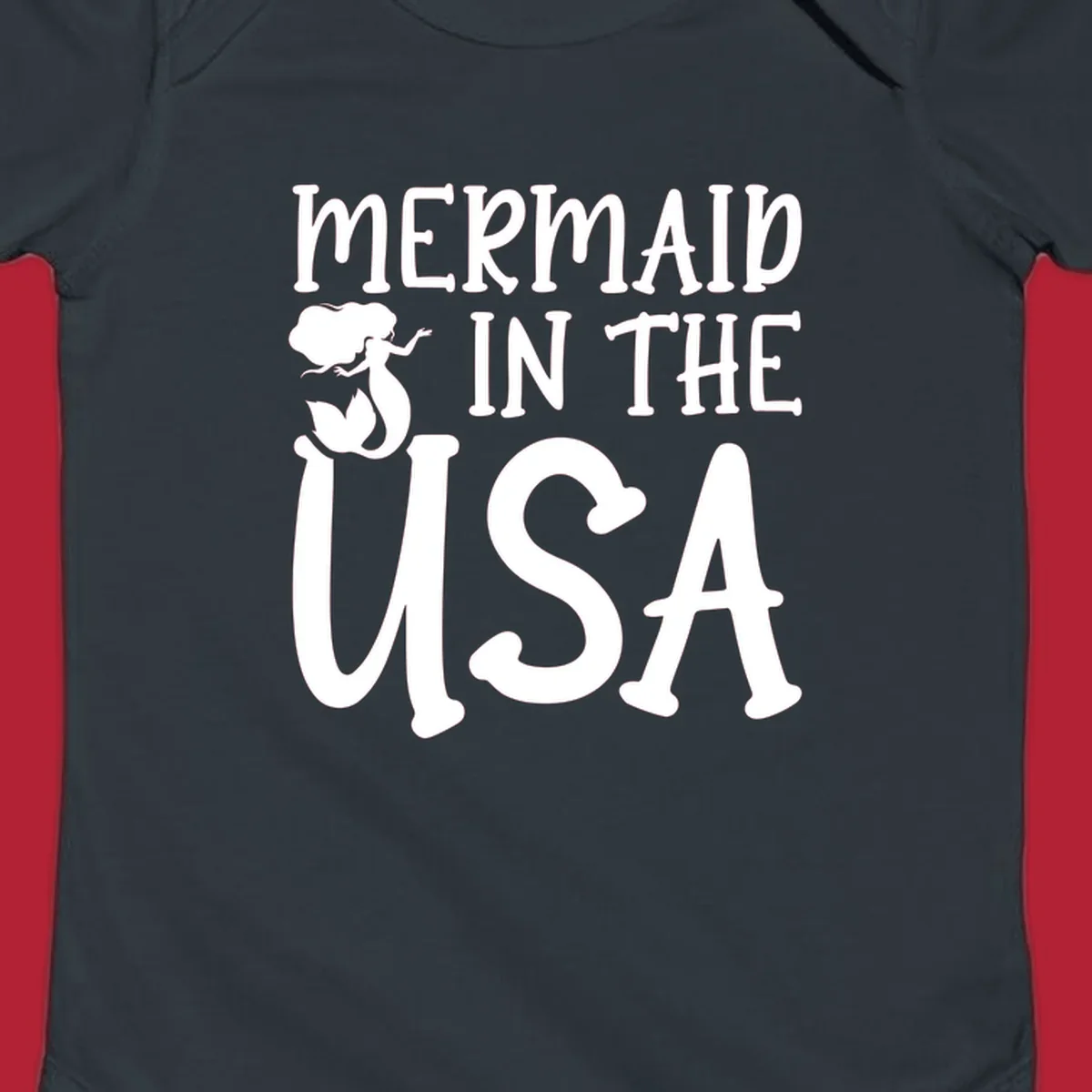 A white graphic features a mermaid illustration and the text 'MERMAID IN THE USA' for a patriotic mermaid design.