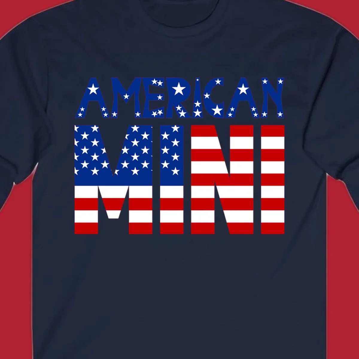 The words 'AMERICAN MINI' are stylized with the American flag design, featuring stars and stripes.