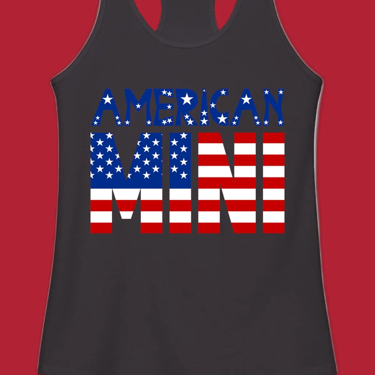 The words 'AMERICAN MINI' are stylized with the American flag design, featuring stars and stripes.