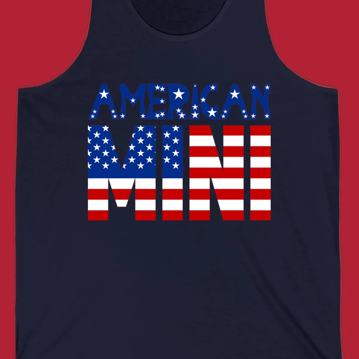 The words 'AMERICAN MINI' are stylized with the American flag design, featuring stars and stripes.