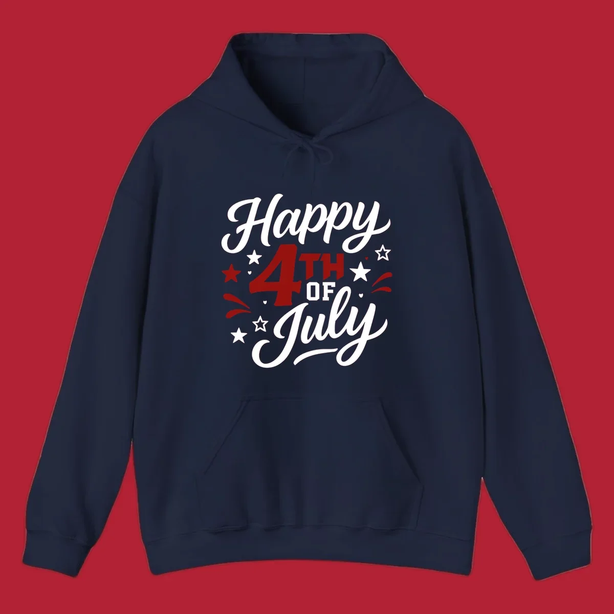A patriotic Happy Fourth of July design with 'Happy' and 'July' in script, '4TH OF' in block letters, and stars.