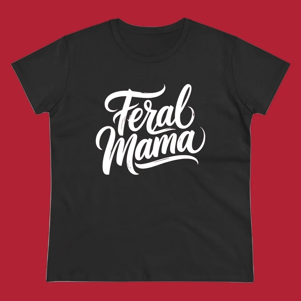 Bold black script text reading 'Feral Mama' with decorative flourishes, highlighting the feral mama script concept.
