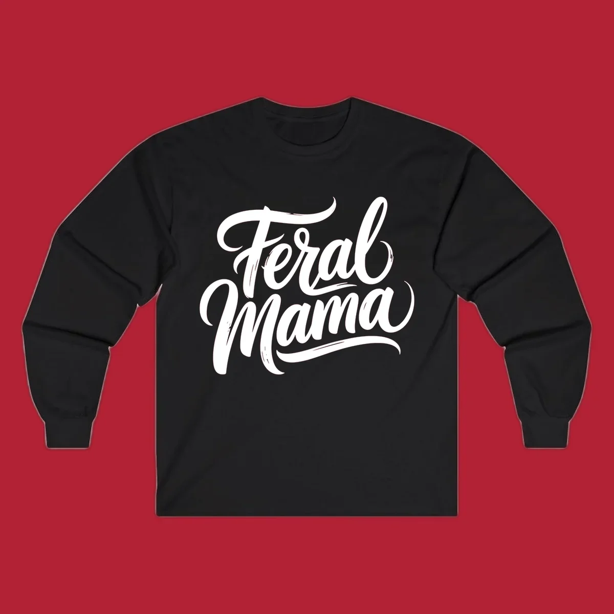 Bold black script text reading 'Feral Mama' with decorative flourishes, highlighting the feral mama script concept.