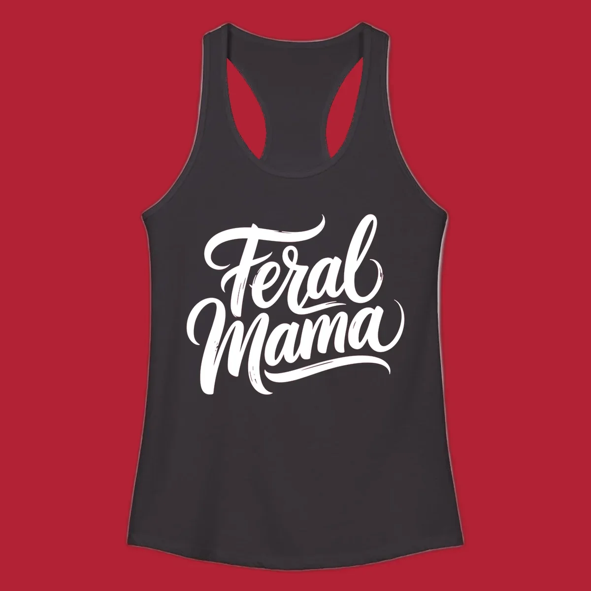 Bold black script text reading 'Feral Mama' with decorative flourishes, highlighting the feral mama script concept.