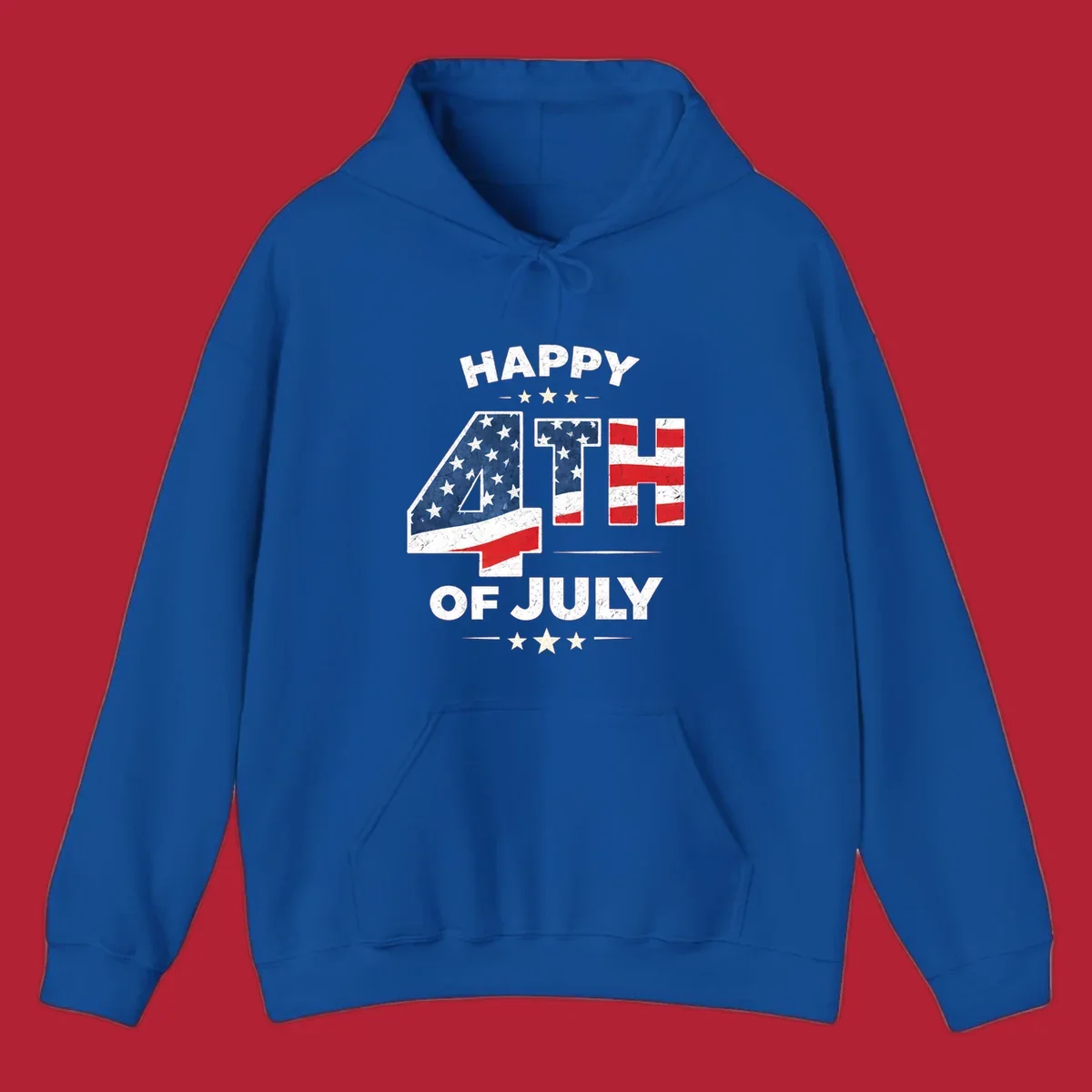 Distressed "HAPPY 4TH OF JULY" design with the "4TH" in an American flag pattern and white stars.