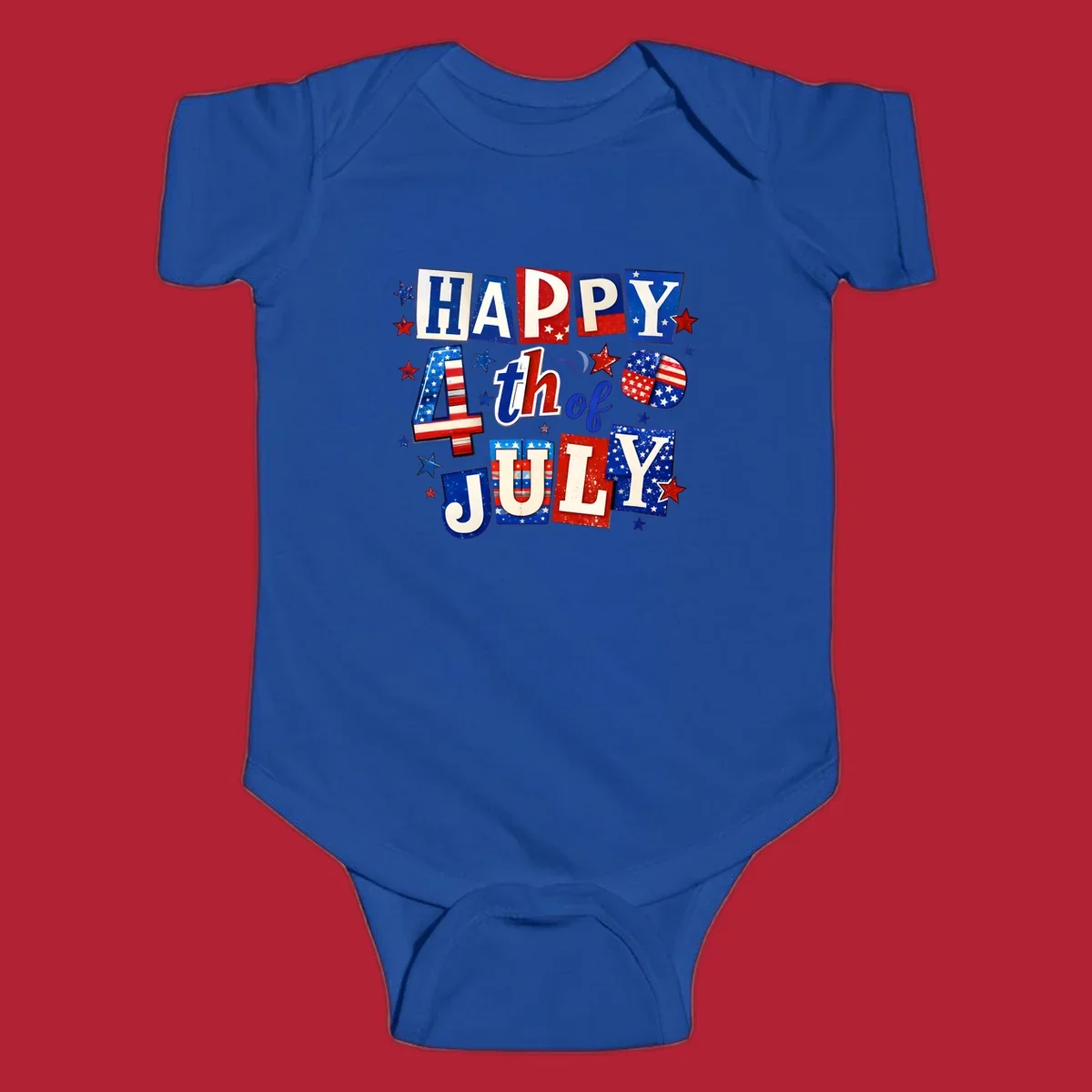 A patriotic design reading 'HAPPY 4th of JULY' in distressed, cut-out red, white, and blue letters with stars and flag patterns, ideal for happy-fourth-july-patriotic celebrations.