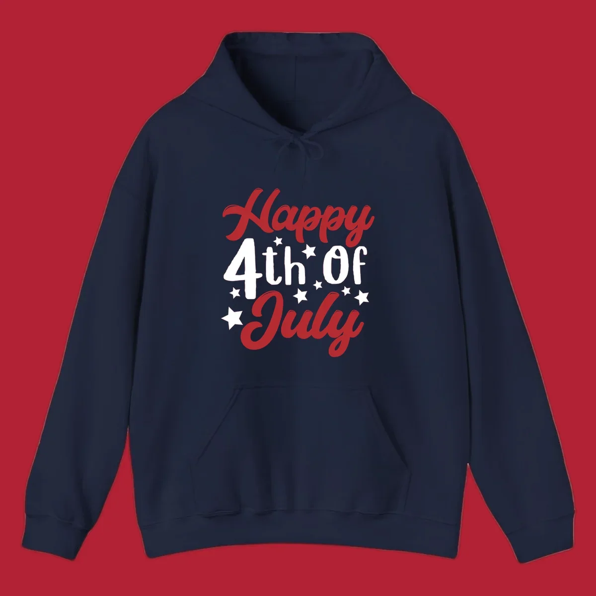 Happy 4th Of July stars design with red, white, and blue text and stars, perfect for patriotic celebrations.
