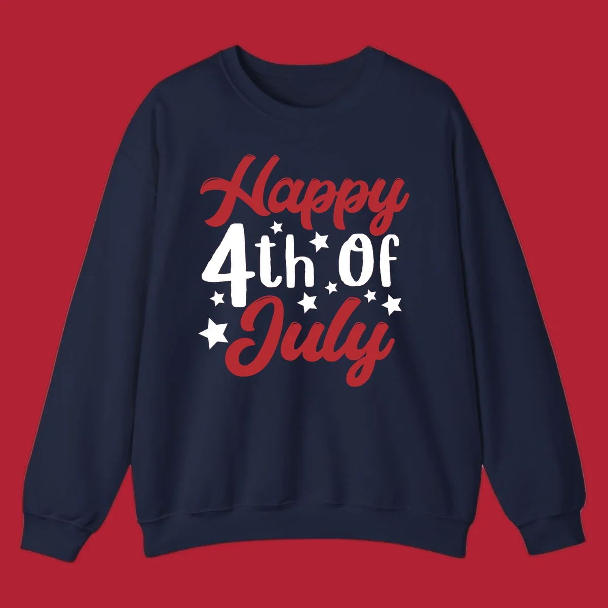 Happy 4th Of July stars design with red, white, and blue text and stars, perfect for patriotic celebrations.
