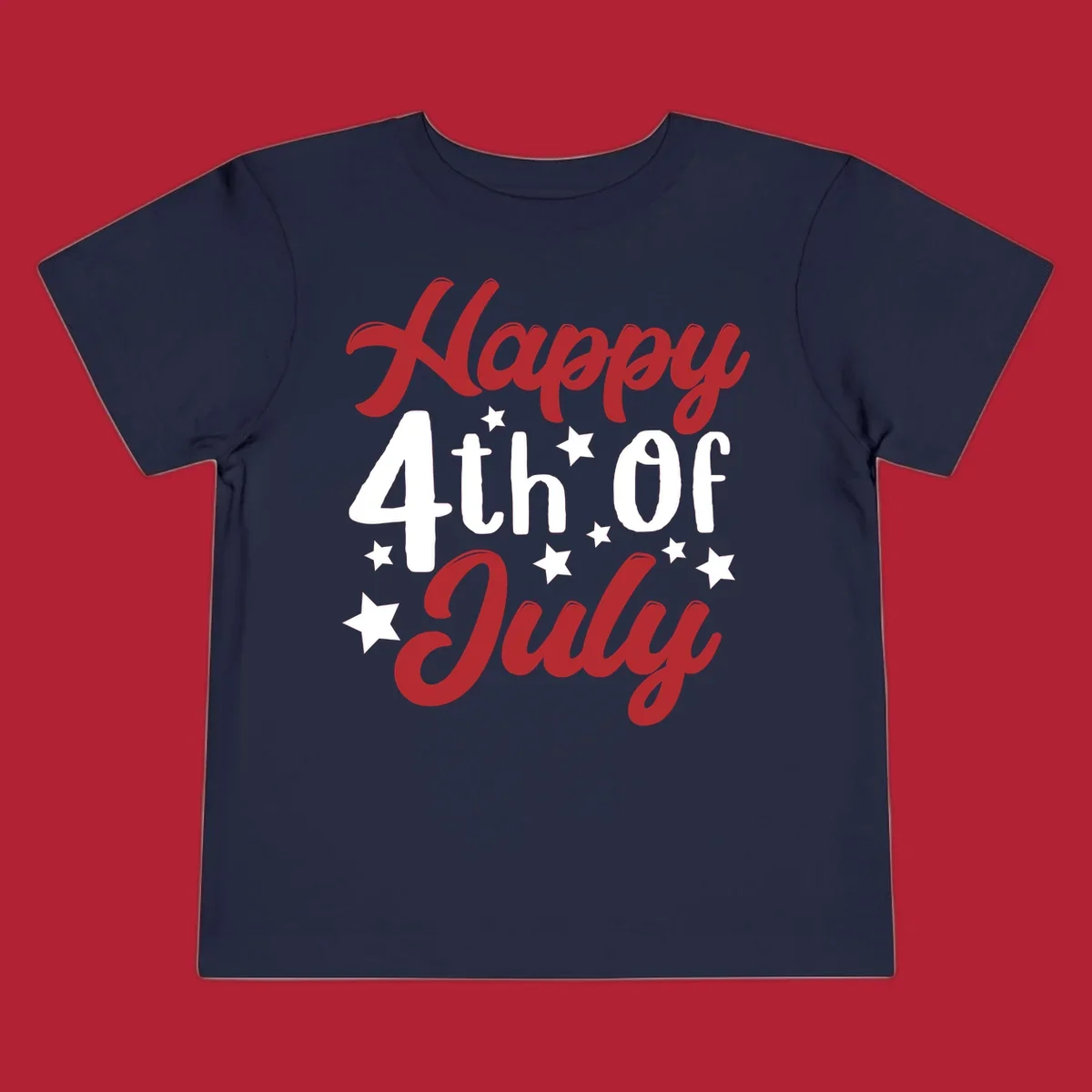 Happy 4th Of July stars design with red, white, and blue text and stars, perfect for patriotic celebrations.