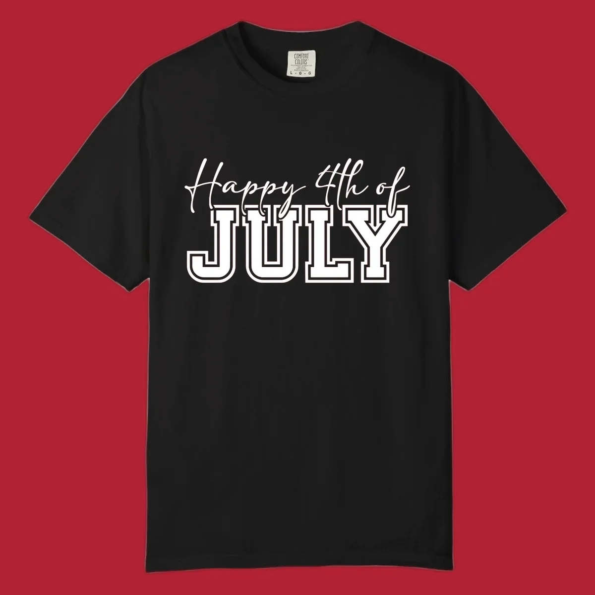 Happy 4th of July typography design with script and collegiate fonts, perfect for patriotic celebrations.