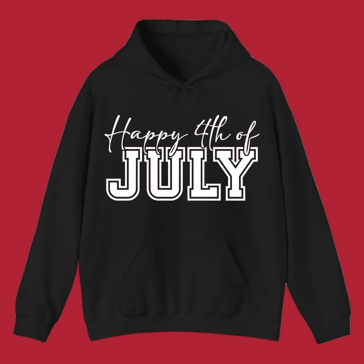 Happy 4th of July typography design with script and collegiate fonts, perfect for patriotic celebrations.