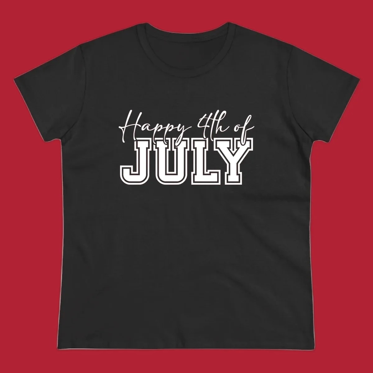 Happy 4th of July typography design with script and collegiate fonts, perfect for patriotic celebrations.