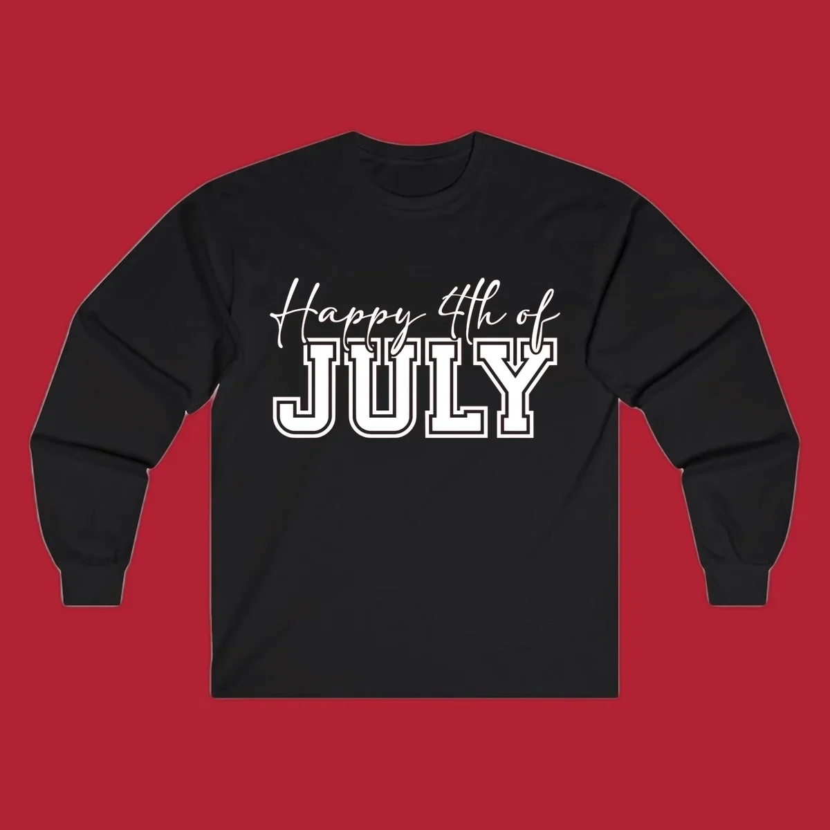 Happy 4th of July typography design with script and collegiate fonts, perfect for patriotic celebrations.